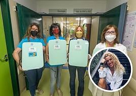 De izquierda a derecha, Eli y Maruzzella (Relevos), Patricia y Carmen Contreras, sosteniendo algunas de las neveras compradas con la donación. En la foto derecha, Patri, fallecida a los 20 años.