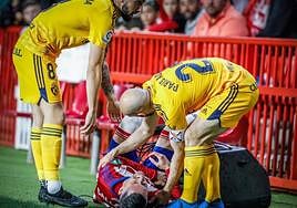 Callejón, tras el golpe que se llevó en el partido, cuando fue escupido e insultado.