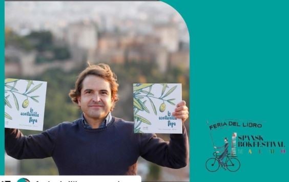 Emilio Fuentes en el cartel de la Feria del Libro en español de Malmö.