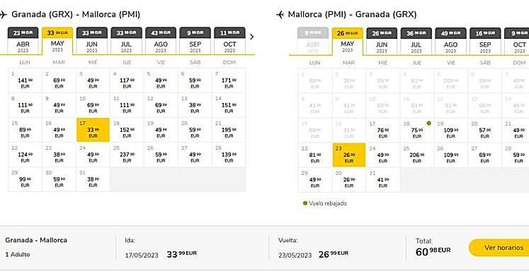 Vuelos Granada-Palma de Mallorca.