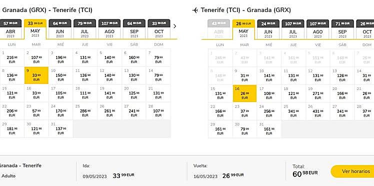 Vuelos Granada-Tenerife.