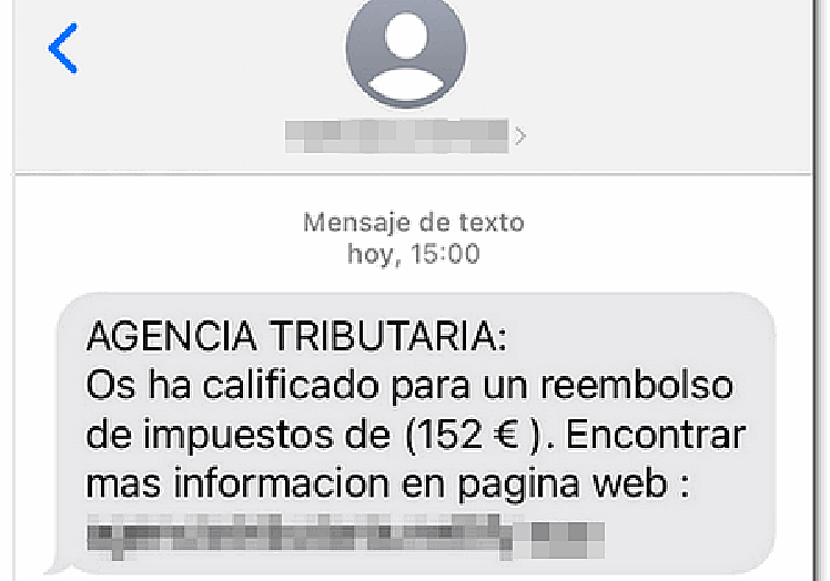 El fasos SMS que mandan los ciberdelincuentes en nombre de Hacienda.