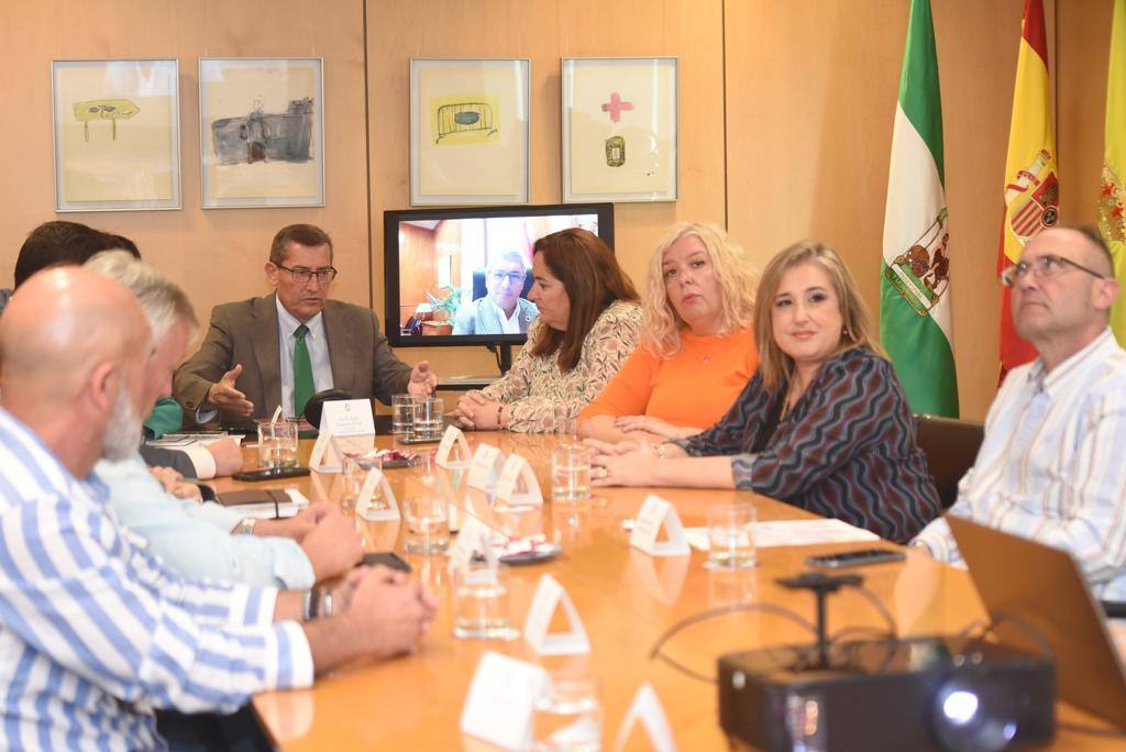 Un momento de la reunión, con el secretario de estado Hugo Morán conectado de forma telemática.