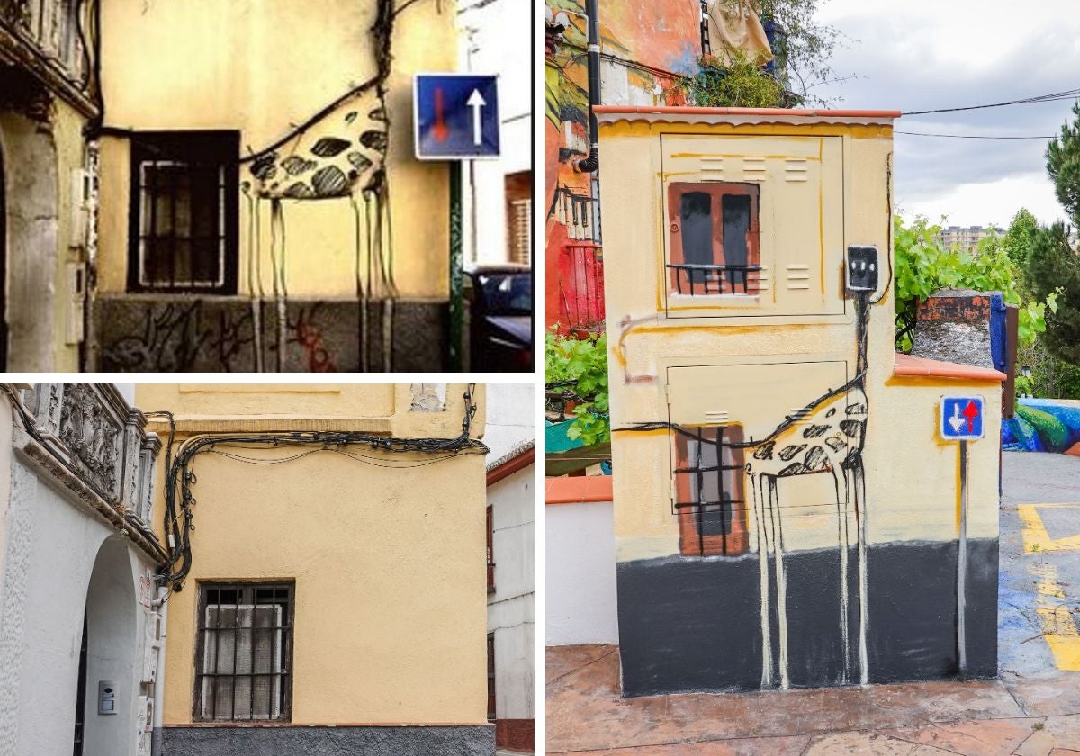 El antes y el después de la 'jirafa cablejera' en la calle Molinos y en el colegio Santo Domingo