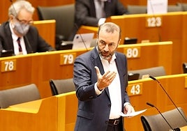 Manfred Weber se dirige a la Eurocámara desde su escaño.