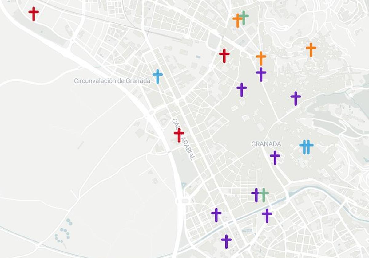 Mapa con las cruces premiadas en Granada.