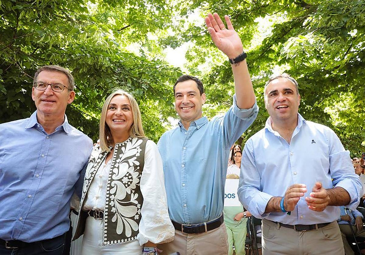Alberto Núñez Feijóo, Marifrán Carazo, Juanma Moreno y Francisco Rodríguez, en Granada.
