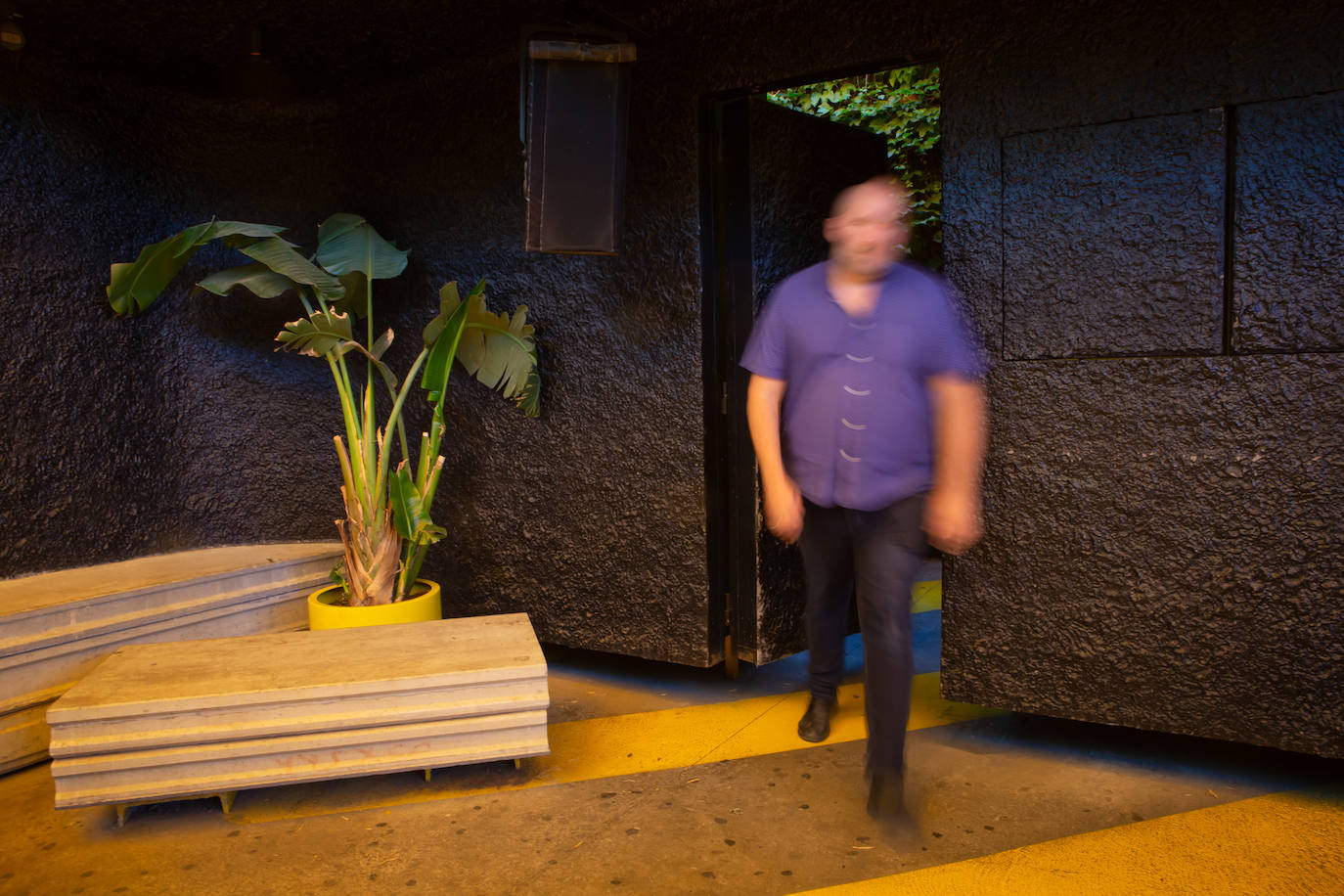 Acceso al patio desde una puerta embutida en el muro.