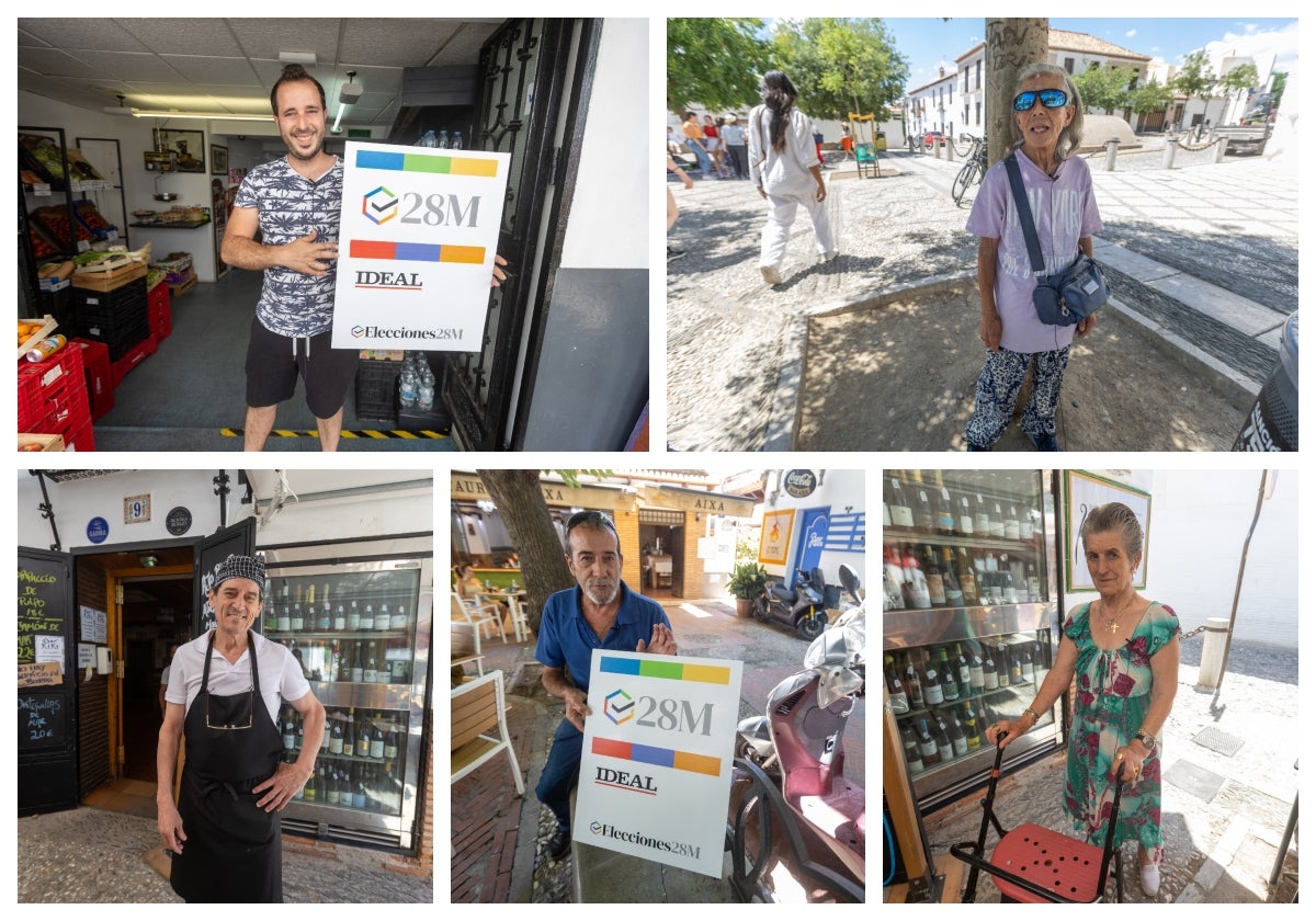 Alberto, Encarnación, Antonio, Carlos y Rosario, vecinos y trabajadores del Albaicín, posan para IDEAL.