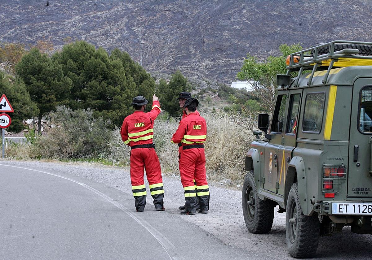 Efectivos de la UME en las labores de extinción del incendio de la Sierra de Gádor de 2014.