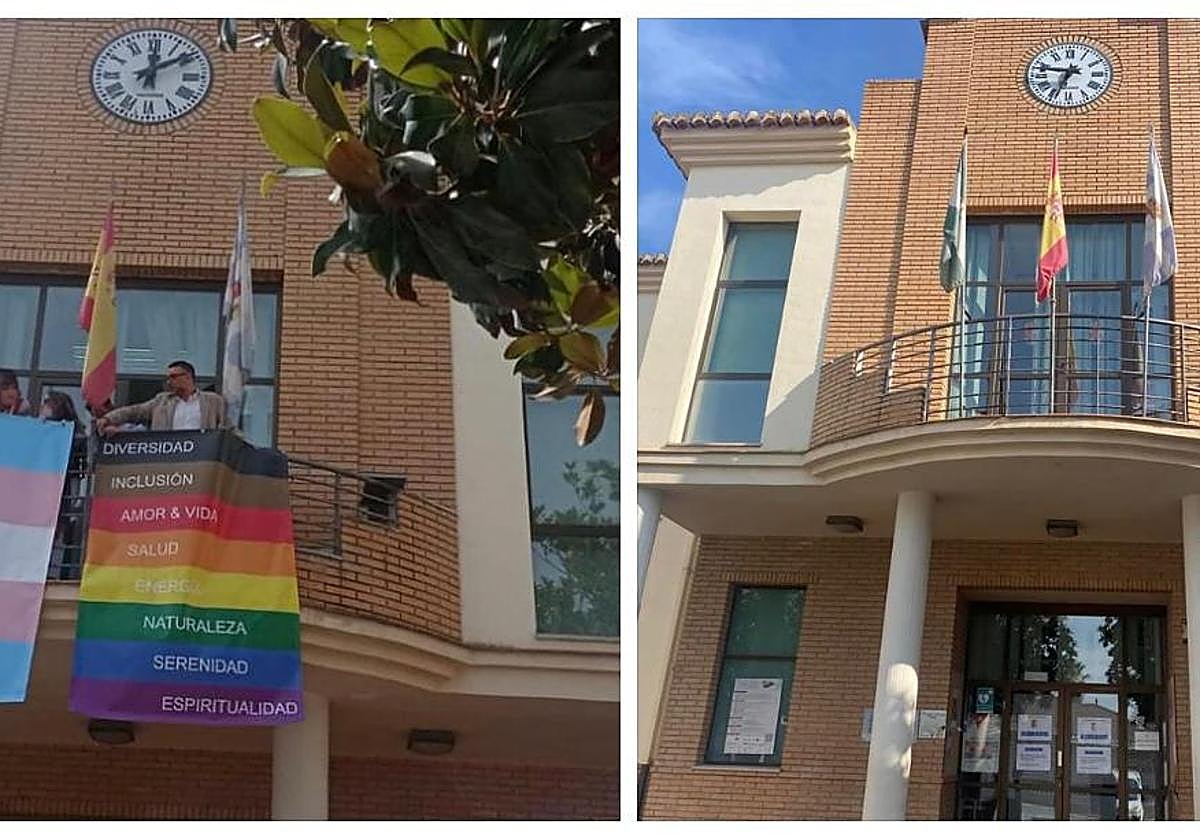 Imagen del antes y después en el ayuntamientode Vegas, enviada por el PSOE de la localidad.