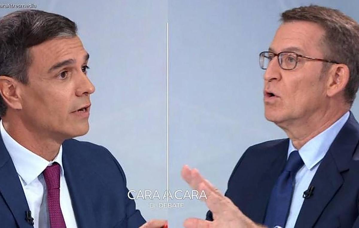 Pedro Sánchez y Alberto Núñez Feijóoo durante el cara a cara.