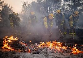 Tareas de extinción en el incendio de Los Guájares.
