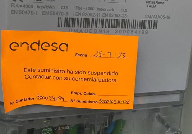 Aviso del corte en el contador.