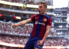 Fermín celebrando su golazo ante el Real Madrid.