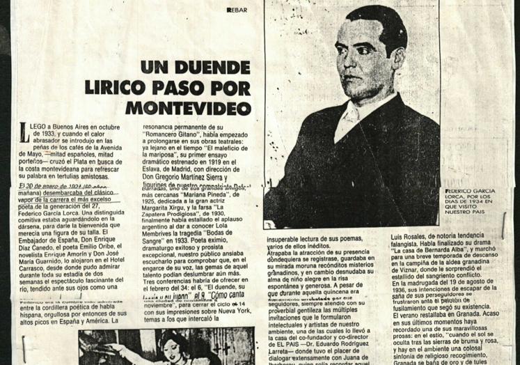 Imagen principal - Recortes de prensa de la visita de García Lorca a Uruguay. 