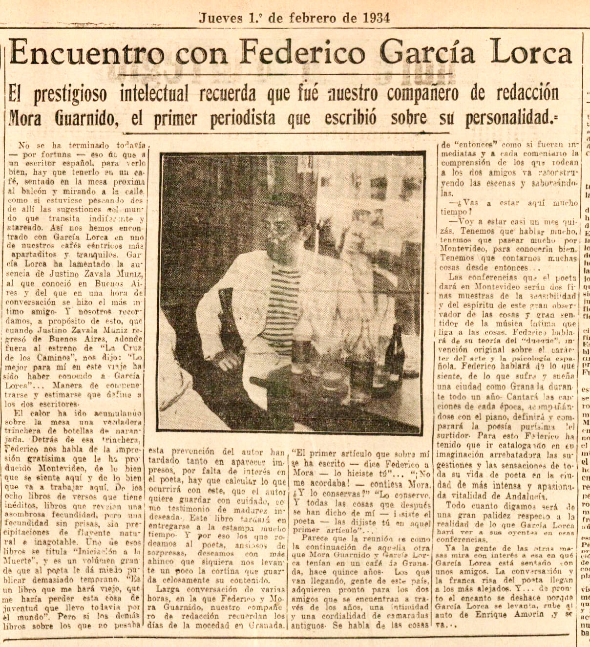 Artículo publicado en El Ideal de Uruguay, el 1 de febrero de 1934, escrito, probablemente, por el propio Mora Guarnido.