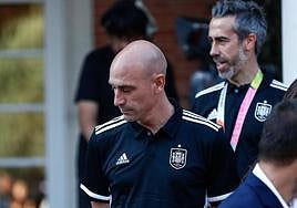 Luis Rubiales, durante la recepción en Moncloa a la Selección.