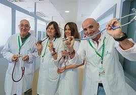 Ángel Ceballos, Pilar Giner, Manuela Moreno y José Luis Callejas, profesionales de Medicina Interna del Clínico de Granada.