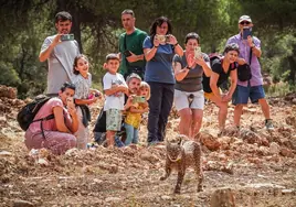 Los vecinos fotografían al lince, recién liberado en el paraje del Sotillo.