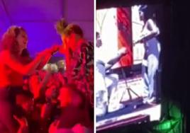 Pedida de mano en el directo de Inés Hernand (izquierda) y en el concierto de Maka (derecha).