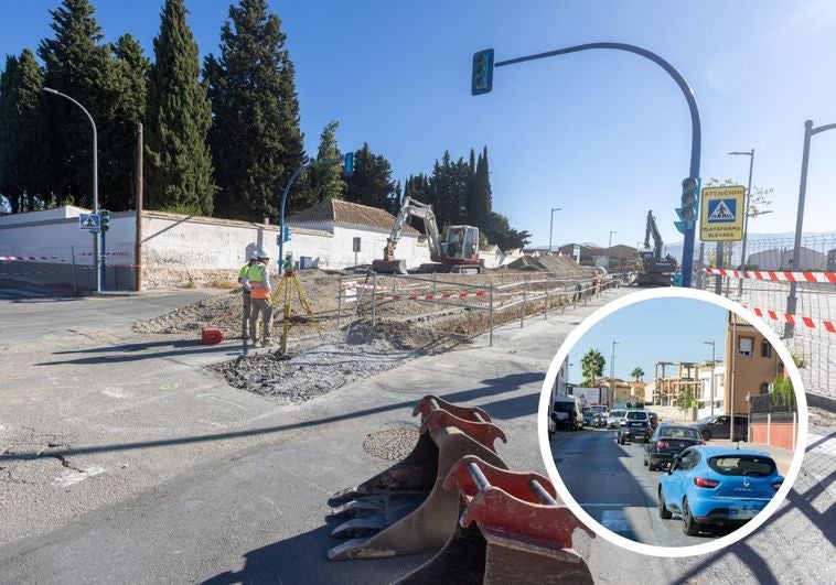 Las obras de los colectores que han cerrado un kilómetro de la Avenida Cristóbal Colón de Churriana.