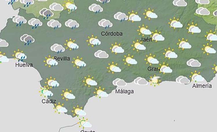 Luvias que se esperan el domingo en Andalucía.