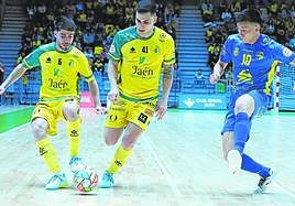 Dani Zurdo y Mati Rosa, en la acción de uno de los tantos del Jaén FS ante Peñíscola.