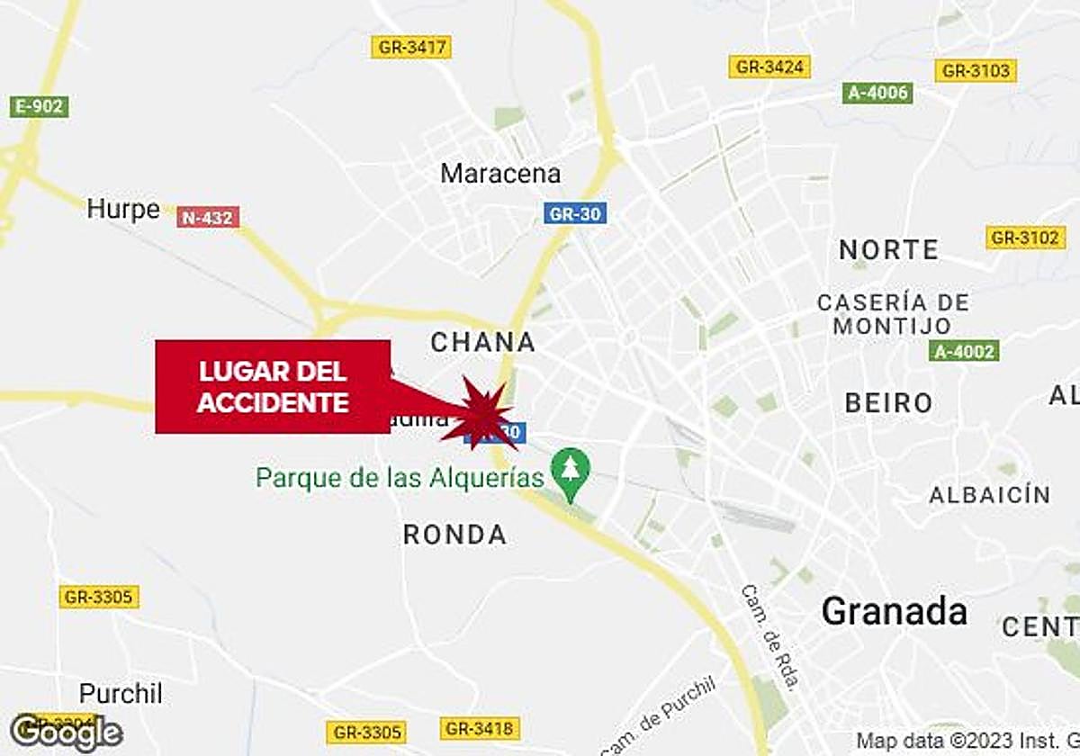 Lugar del accidente en la Circunvalación de Granada.