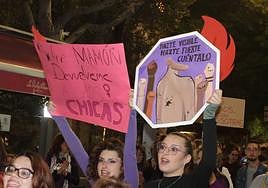Participantes en la manifestación por el 25N en Almería capital.