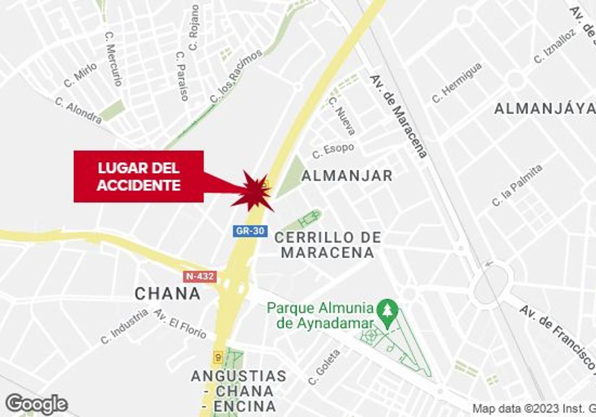 Lugar del accidente en la GR-30 de Granada.