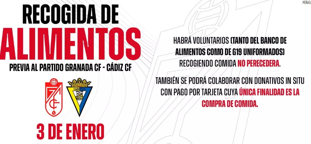 Recogida de alimentos antes del derbi entre Granada y Cádiz
