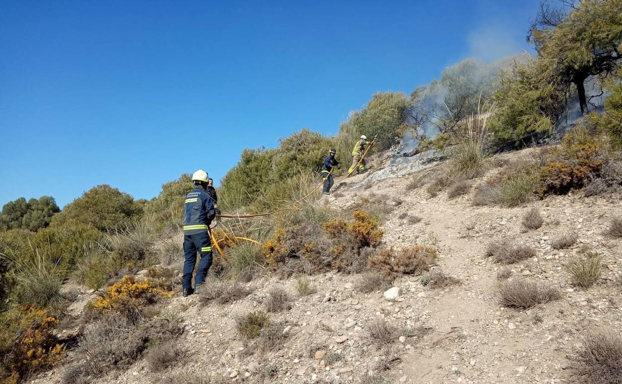 Bomberos trabajando para extinguir el incendio.