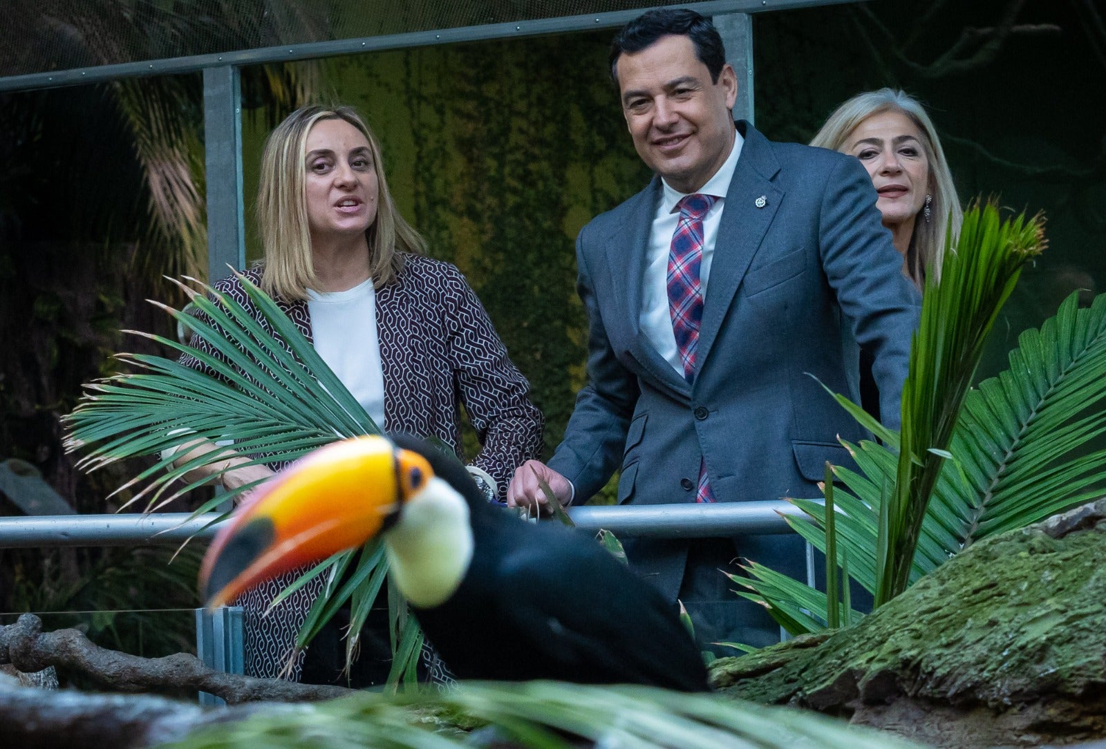 Juanma Moreno saluda a un pequeño amigo, en el Biodomo del Parque de las Ciencias. 