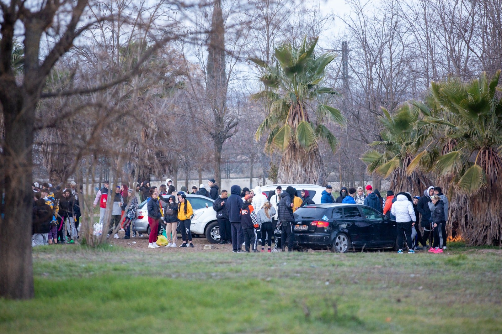 Numerosos jóvenes se desplazaron hasta unos terrenos de Bobadilla para seguir la juerga a primera hora de la mañana de este sábado.