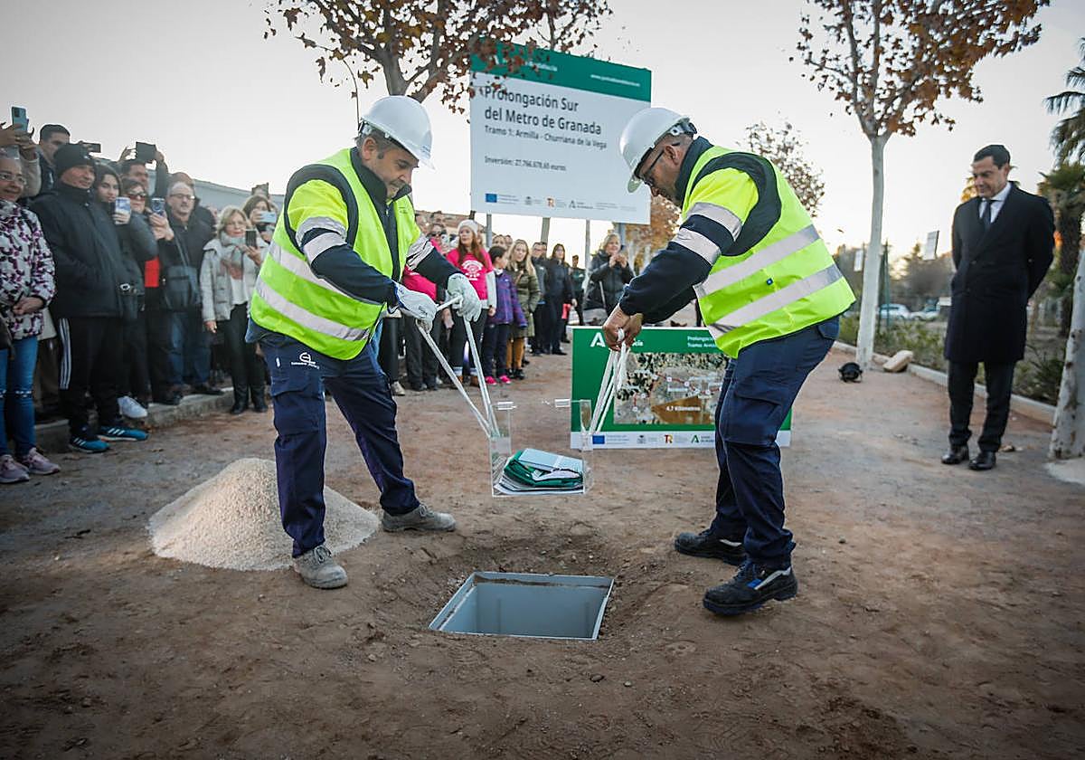 Primera piedra de la obra del metro en Churriana.