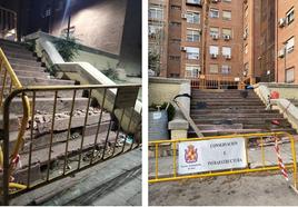 Estado de la escalinata de acceso al Sector 6 del Polígono del Valle y reparación actual.