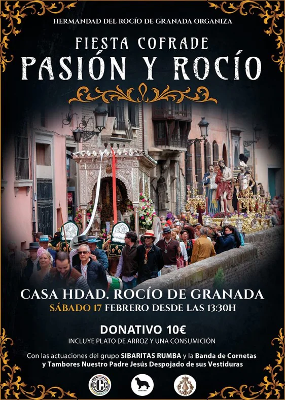 Cartel anunciador de la 'Fiesta cofrade Pasión y Rocío'