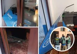 Imagen de arrestado y destrozos en la sede el PP de Maracena.