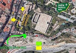 Propuestas de acceso al centro de salud que se construye en el 'parking' del Hípico (en el centro).