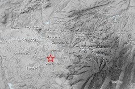 Mapa que marca el lugar del terremoto registrado con epicentro en Alhendín.