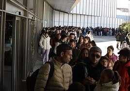 Cola a la entrada del Parque de las Ciencias este miércoles.