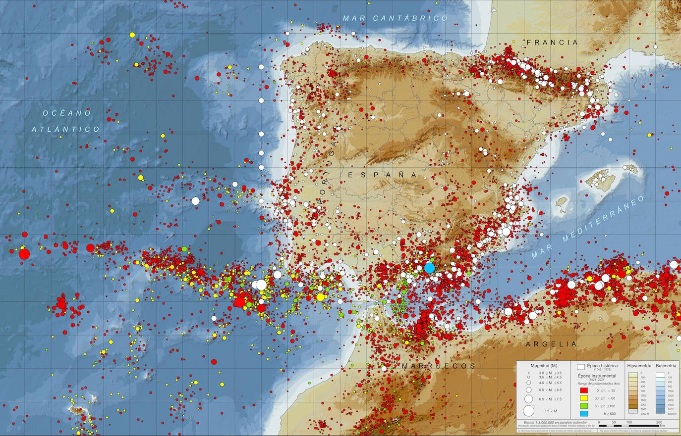 Mapa de la sismicidad de España.