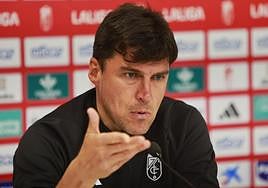 Alexander Medina, durante su comparecencia de prensa previa al partido contra el Mallorca.