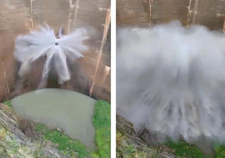 Imágenes del pantano de Quéntar liberando agua por las lluvias.