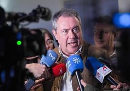 El senador y secretario general del PSOE de Andalucía, Juan Espadas atiende a los medios de comunicación.