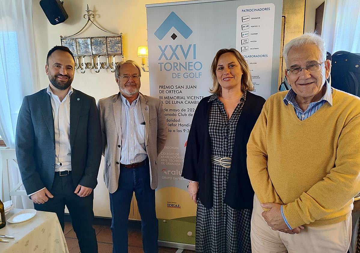 Imagen principal - Diferentes instantes del Torneo de Golf con los organizadores, patrocinadores y participantes.