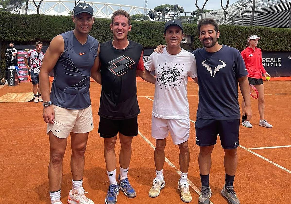 Nadal y Carballés, con los técnicos Garrido y Marc López.