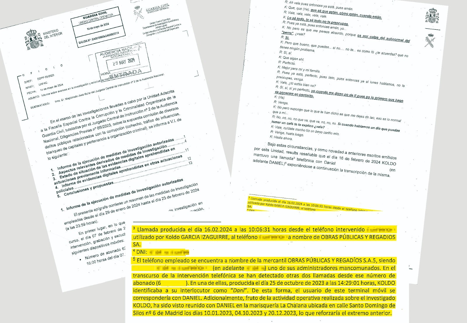 Informe de la UCO en la que aparecen los empresarios granadinos.