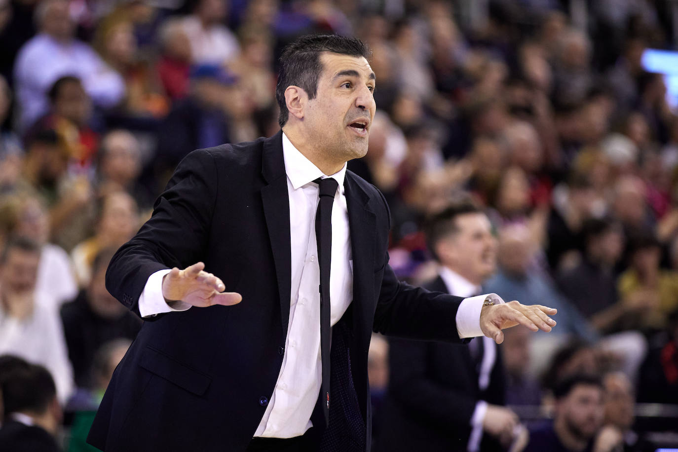 Pablo Pin, en tensión durante un partido de la Liga Endesa.